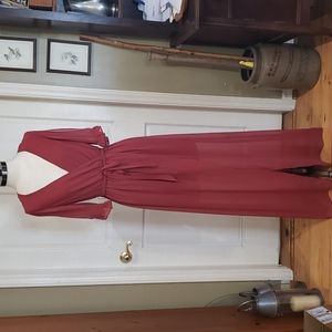 NWT BCBGeneration Auburn Red Split Sleeve Faux Wrap Maxi Dress, Size Small
